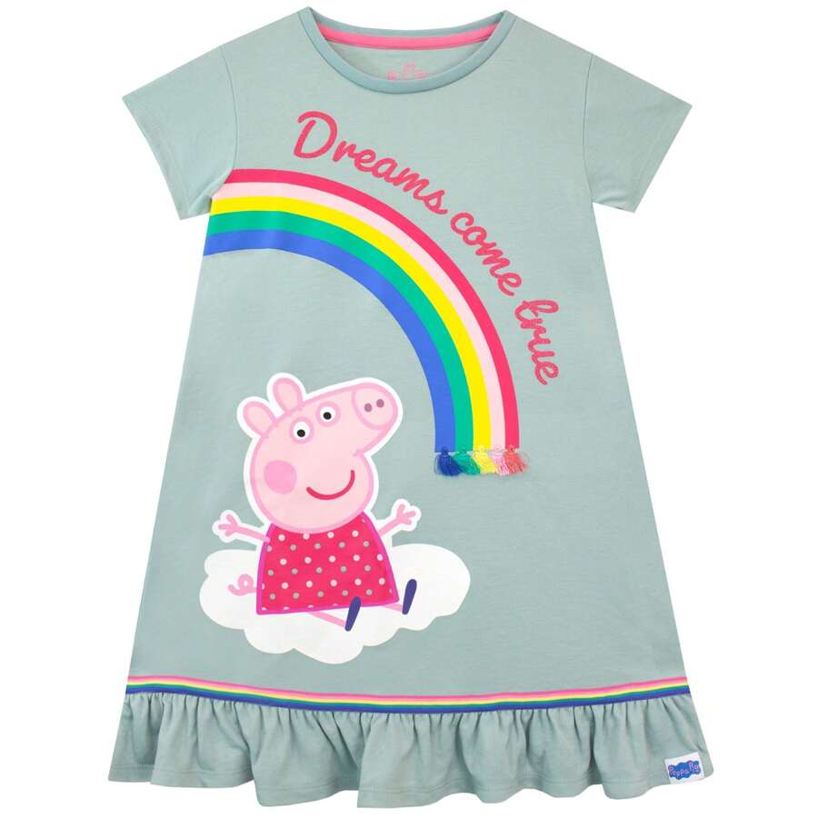 Nightdress | Peppa Pig Girls' Rainbow Nighty | Kids' PJs - Blue - View 1