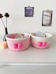 2pcs Woven Basket Organizer Set For Baby Room Desk Storage, Holds Diapers, Snacks, Cosmetics Love Valentine - 彩色 - 查看 10