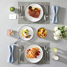 MALACASA 18 Piece Set Of White And Black Edged Ceramic Tableware With Vertical Curved Edges Including 6 Plates/Dessert Plates/Bowls Serving 6 People - White - View 8