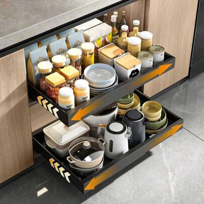 1 Confezione di cassetto da cucina estensibile e allungabile con adesivo, organizer per mobile estensibile, cassetto telescopico estraibile da attaccare per organizzazione della dispensa della cucina, larghezza regolabile da 32 a 53 cm