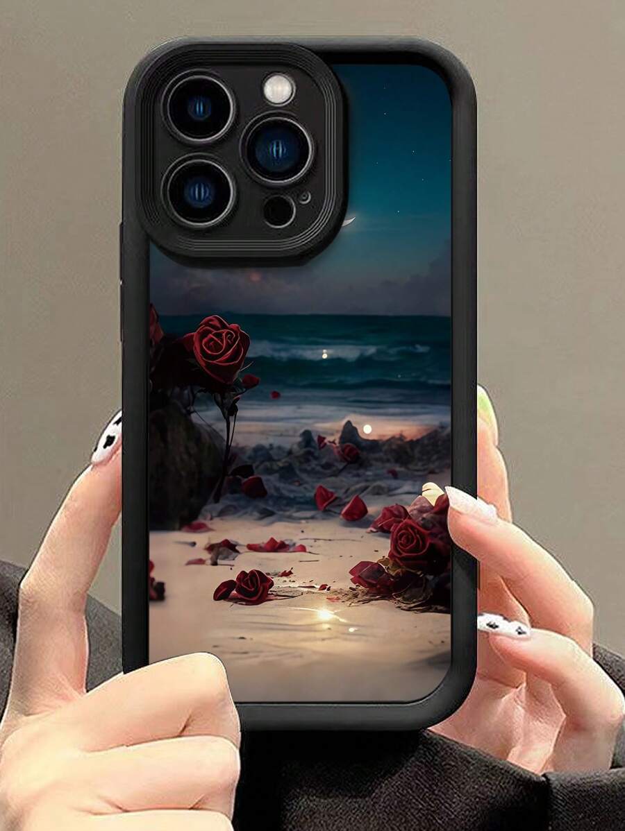 1 pièce Coque de téléphone antichute en TPU à bord épais avec texture de rose. Compatible avec les séries Apple : iPhone 16/16 Pro Max/16 Pro/16/16 Plus 11, 15 Pro Max, 14 Pro Max et les séries Galaxy, Sam/Honor, X7B, X8B/S24/S24U/23U/A55/A54/A13/A14 - Noir - Voir 1