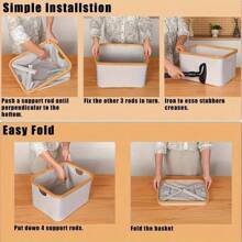 1 Cesta ideal para ropa sucia, cesta de almacenamiento, caja de almacenamiento, capacidad grande de 52l, marco de bambú, tela Oxford gruesa, varilla de soporte de bambú, resistente, plegable, adecuado para organizar ropa, juguetes, libros y artículos varios en dormitorios, armarios, baños, maternidad y habitaciones de bebé - Beige/Gris