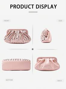 New Fashionable Versatile Minimalist Rivet Decorated Party Bag, Niche Design, High-End Retro Punk Style, Popular Design, Commuting & Shopping, Women's Pink - Pink - View 8