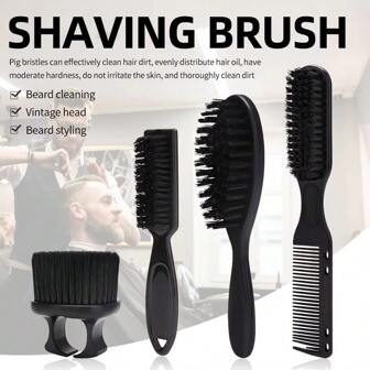 1pc/2pcs/3pcs/4pcs Men Facial Shaving Brush Neck Brush Shaver Barber Hair Stylist Grooming Tools Set