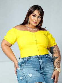 PLUS SIZE BEGALINE CROPPED BLOUSE PLUS SIZE 46 To 52 - Yellow - View 1