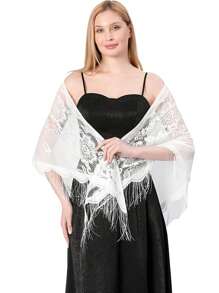 1pc Elegant Fashionable Hollow Out Tassel Design Lace Shawl For Banquet