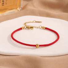 Minimalist Red String Titanium Steel Single Gold Bead Lucky Charm Bracelet