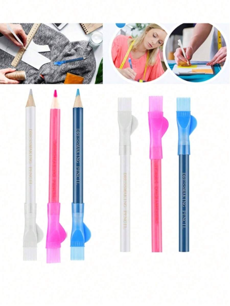 3入組/包縫紉布水溶性鉛筆裁縫標記粉筆刷帽子 DIY 縫紉裁縫工藝工具家用 - 彩色 - 查看 1