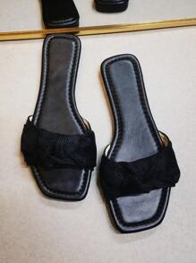 2025 Spring/Summer New Flat Sandals, Strap Bow Decor, Black Casual Fashion Slippers