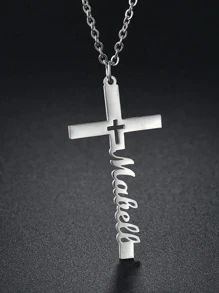 1pc Children's Custom Name Cross English Letter Necklace Cross Custom Chain Stainless Steel Pendant Jewelry Children's Personalized Birthday Gift Accessories, Name Simple Versatile Everyday Style, Unique Ideal Gift For Daughter, Dance Party Wear, Children's Party, Custom Baby Gifts, Exquisite Gifts For Children, Baby Baptism, Mother's Day Gift, Multi-Functional, Ornamental, Letter, Stylish, Modern, Colorful, Cute, Adorable, Casual, Custom, Personalized, Unique, Customized, Baby Gifts, Ideal Gifts For Him, Ideal Gifts For Her, Son, Daughter