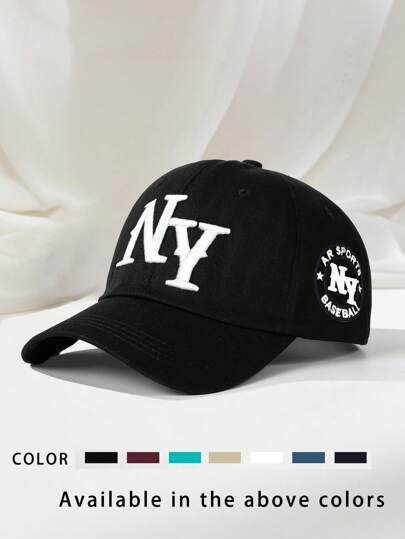 1pc Embroidered NY Letter Casual Baseball Cap, Polyester Embroidered UV Protection Breathable Adjustable Golf Sun Hat, Suitable For Women And Men, Fashionable Curved Brim Sun Hat For Y2K Couple