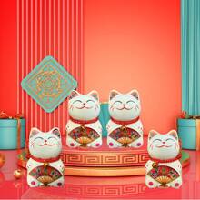 Small Lucky Cat Coin Bank - Feng Shui Maneki Neko Ceramic Piggy Bank For Good Luck & Prosperity, Feng Shui Ornament Money Fortune Cat Gift Decorations For Home, Office, Store - 4.75" Height - Fan 4 - View 6