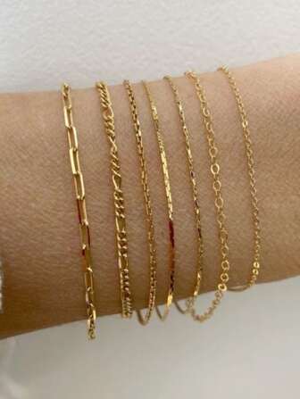 5 件不锈钢心形串珠多层手链套装，日常、工作、派对、男女通用的时尚配饰（珠子数量随机）