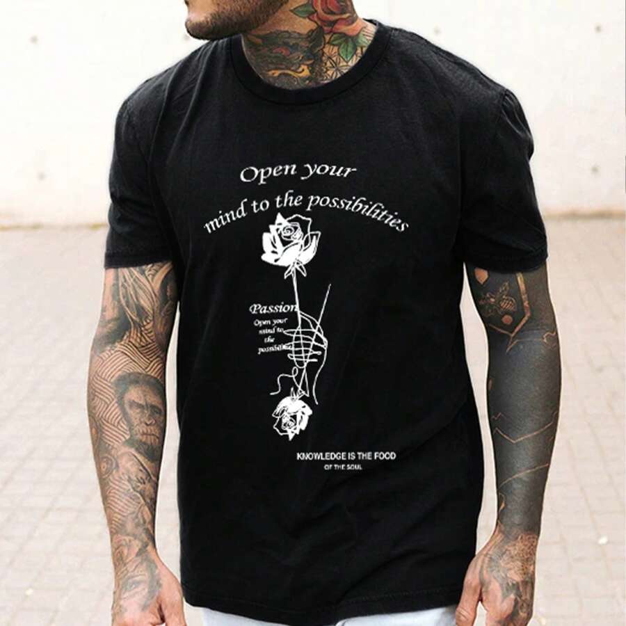 Men's T-Shirt, Classic Graphic T-Shirt, Soft And Comfortable T-Shirts For Men, Script Logo, 180g, 100% Cotton