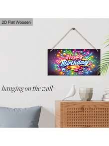 1 st. 2D plat neon muziek Happy Birthday bord feestversiering, vol feestelijke sfeer, felle kleuren - Retro decor 7,87 inch/20 cm houten hangende ornamenten deurdecoratie woondecoratie vakantie feestdecoratie (met touw)