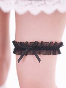 Sexy Mesh Lace Garter Belt Thigh Rings, Women Elastic Thigh Bands Bow Decor For Stage Performance, For Rave