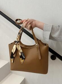 Fashionable And Simple Solid Color Letter Printed Shoulder Tote Bag With Scarf, Suitable For Shopping, Wallets, Shopping, Young Women, College Students, Newcomers, White-Collar Workers. They Are Very Suitable For Offices, Universities, Work, Business, Commuting, Outdoor Activities, Travel, And Outings