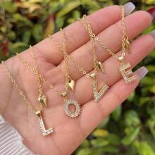 1 pièce Pendentif initiale A-Z en cuivre doré et cubique zircone, avec un collier en forme de cœur, minimaliste et élégant, convient aux hommes et aux femmes, idéal pour un port quotidien, les déplacements, les anniversaires, les sorties, les cadeaux d'anniversaire ou de fête