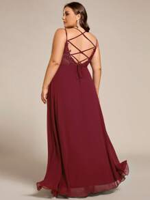 EVERPRETTY Plus Size Deep V-Neck Backless Bridesmaid Dress, Wine Red - Burgundy - View 2