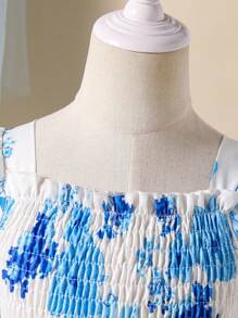 Young Girl' Sweet Outdoor Casual Holiday Flower & Butterfly Pattern Ruffle Puff Sleeve Princess Dress, Spring/Summer