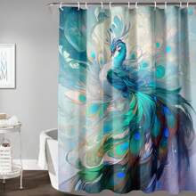 1pc Peacock Shower Curtain, Green Bird Shower Curtain For Bathroom Decor,Beautiful Bird Peacock Bath Curtain - Multicolor - View 3