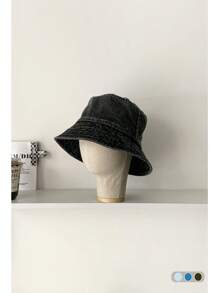 1 pieza Sombrero tipo cubo vintage lavado con ala ancha para mujer, sombrero casual transpirable de protección solar, moda retro versátil