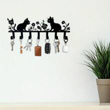 CIF BUY 1 件可爱猫咪和花朵钥匙扣,金属壁挂式挂钩,时尚漆面,易于安装,装饰性钥匙扣,适用于客厅、浴室、衣帽间存储解决方案。适用于现代家居装饰、家居装饰、房间装饰、卧室装饰、浴室装饰 - 黑色 - 查看 4