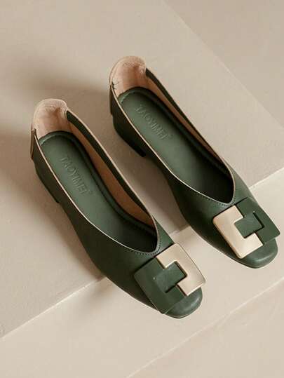 Mocassins Femininos com Blocos de Cor, Fivela Decorativa, Estilo Casual de Férias, Cor Sólida