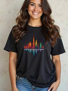 Plus Size Minimalistisch Custom T-shirt, Desert Sunset Graphic Tee, Gepersonaliseerde Signature Top, Cadeau voor Hem/Haar, Vriend/Vriendin Shirt, Uniek Eid Cadeau