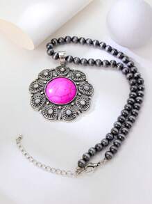 1 对西部牛仔风格夸张向日葵绿松石吊坠项链/毛衣链女士款