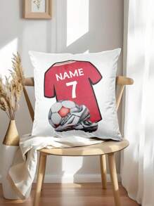 1pc Custom Name & Number Football/Soccer T-Shirt, Personalized Throw Pillow Cover As Gift For Children - Multicolor - View 4