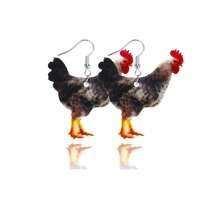 1 Pair Cute Rooster & Hen Realistic Print Lightweight Acrylic Earrings For Women, Easter Holiday Vibe