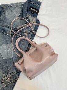 2025 新款复古时尚褶皱手提包，简约通勤斜挎单肩包 - 粉色 - 查看 4