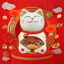 Small Lucky Cat Coin Bank - Feng Shui Maneki Neko Ceramic Piggy Bank For Good Luck & Prosperity, Feng Shui Ornament Money Fortune Cat Gift Decorations For Home, Office, Store - 4.75" Height - Fan 4 - View 2