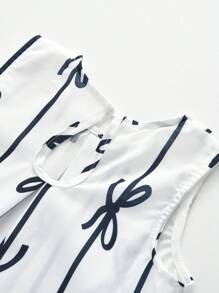 Young Girls 2Pcs Bow Print Tank Top&Trousers Set For Summer - Black - View 5