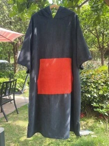 1pc Solid Color Super Absorbent Microfiber Bath Towel Cape, Quick Drying, Warm Hooded Beach Towel For Adults Men Women, Indoor Outdoor Use Summer Wedding Home Bathroom Decor Beach Wear Back To School