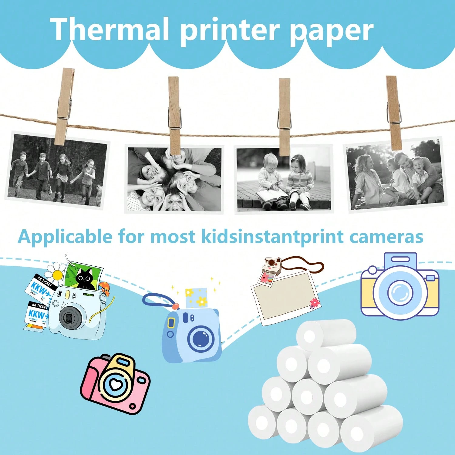 20 Rollen Thermopapier 57mm - Nachfüllpapier Für Kinderkameras & Sofortbild-Drucker