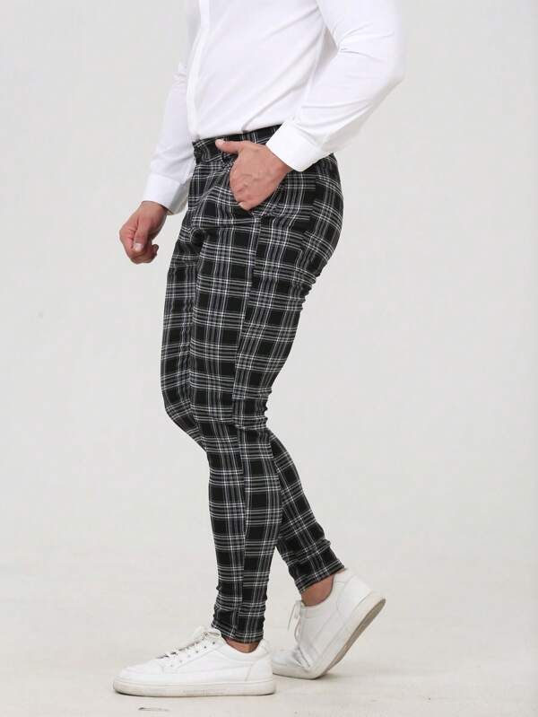ALLELMS Men Plaid Pants Slim Fit Stretch Dress Pants Pleated Formal Chinos Pants
