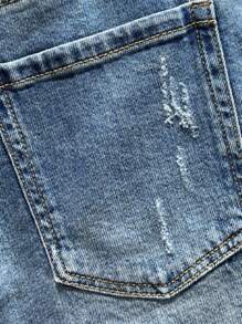 Quần short denim rách nam, kiểu dáng cổ điển, ống rộng rộng rãi, quần short thời trang đa năng, phong cách Emo - Rửa nhẹ - Xem 4