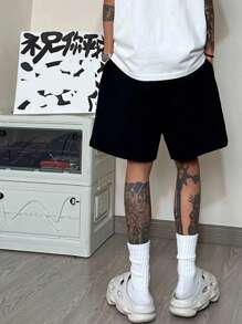 Printed Knit Fabric Loose Casual American Funny Letter Shorts, Versatile For Summer/Autumn