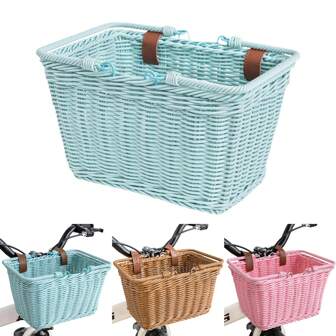 自行车前篮防褪色自行车篮自行车配件适用于大多数类型的自行车（皮带颜色随机）