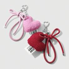 1pc Fashionable Exquisite Sweet Luxurious High-Quality Plush Heart Leather Bowknot Keychain Suitable For Women And Girls Daily Wear Holiday Gift Bridesmaid Gifts Bows Y2K Accessories Lanyard For Keys - Multicolor - View 2