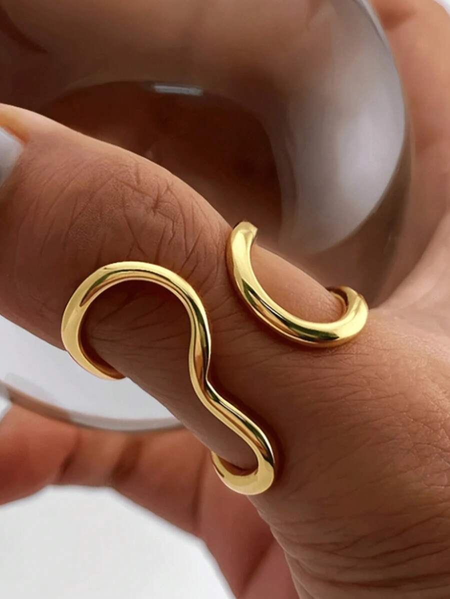 Smooth Shape Line Design Sense Index Ring Personalized Exaggerated Simple Minimalist Style Stainless Steel Open Ring