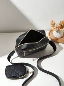 Women's Quilted Small Square Shoulder/Crossbody Bag - Black - View 5