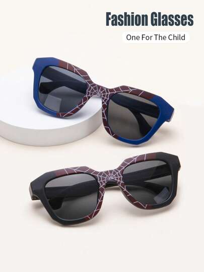 1 Pair Unisex Kid Classic Retro Cartoon Rectangle Fashion Glasses, Suitable For Daily, Vacation, Party Use