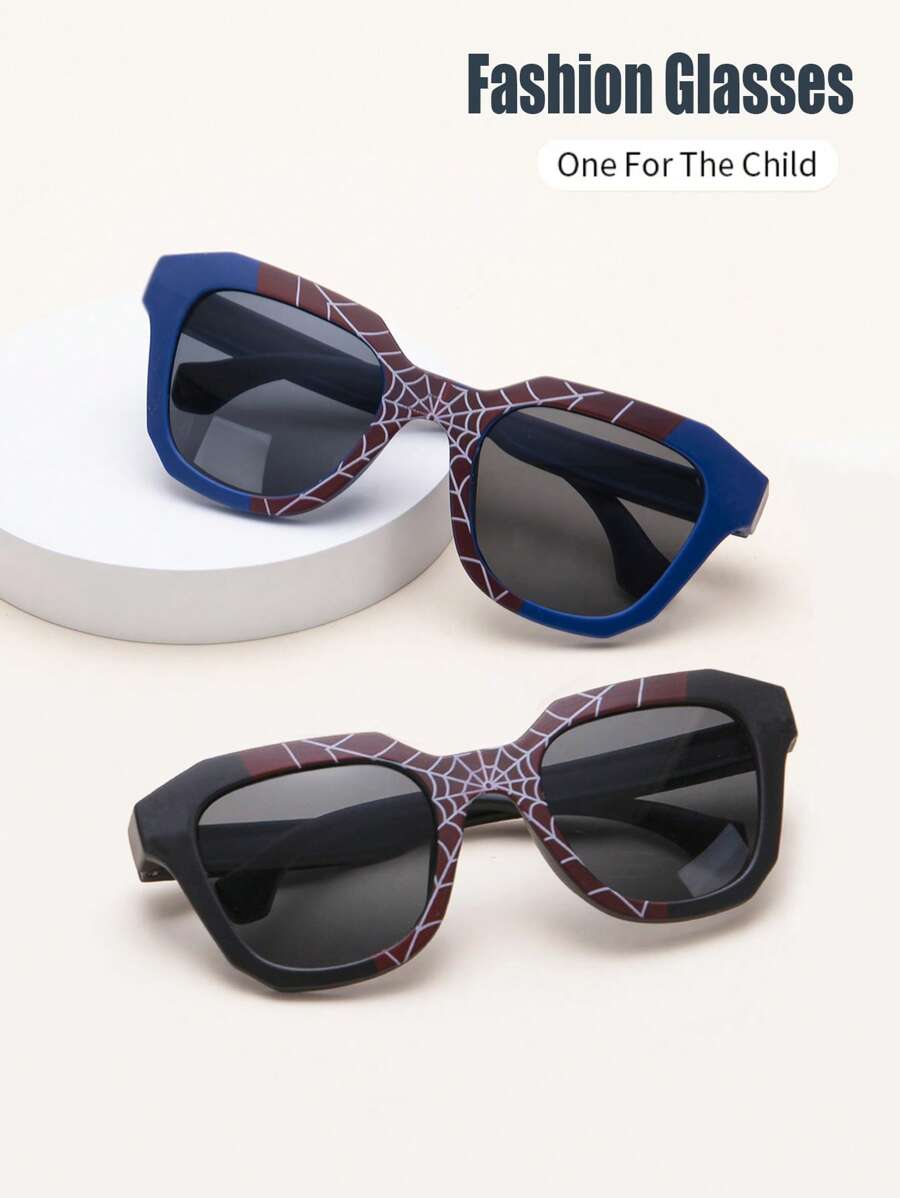 1 副男女通用儿童经典复古卡通矩形时尚眼镜，适合日常、度假、派对使用 - 灰色 - 查看 1