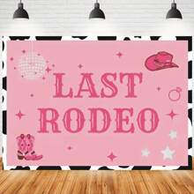 1 件“最后的牛仔派对”牛仔主题背景，粉色涤纶面料，新娘送礼会装饰，单身派对照片背景，西部派对横幅，无需电力 - 1個 - 查看 1