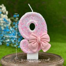 彩色蝴蝶结数字生日蜡烛，创意0-9派对蜡烛装饰，适合儿童生日、婚礼、节日蛋糕装饰、浪漫氛围、拍照道具 - 冬寒粉紅蝴蝶結 - 查看 8