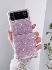 1 pieza Funda de teléfono con resina epoxi, brillo y lentejuelas compatible con Galaxy ZFlip3/ZFlip4/ZFlip5/ZFlip6 Teléfonos plegables, resistente al agua, a los golpes y a los arañazos