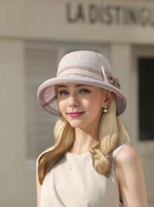1pc Elegant Bow Decor Casual Two-Tone UPF Sun Hat, Breathable Bucket Hat For Spring/Summer/Autumn